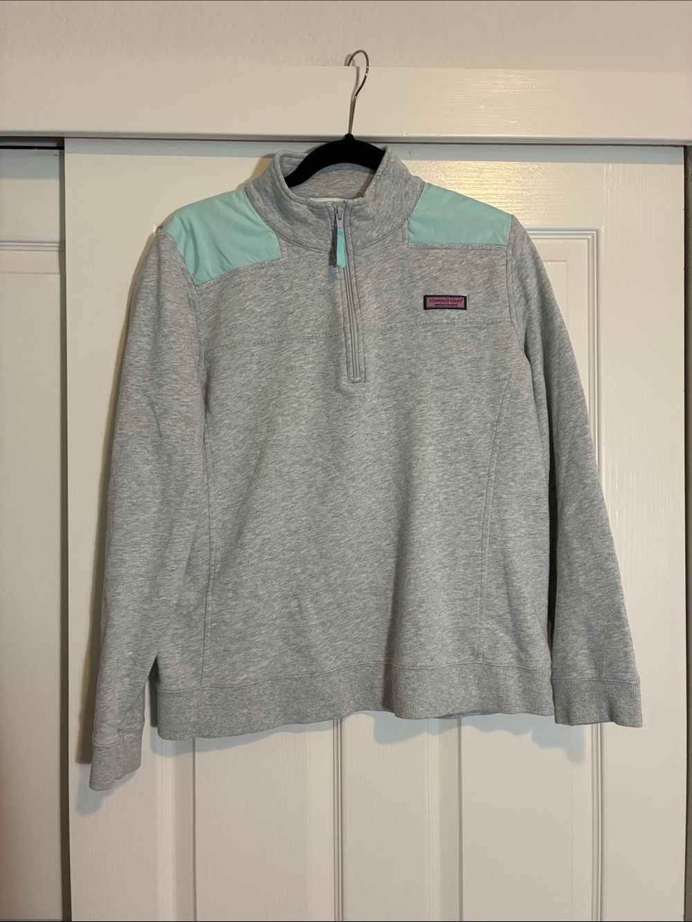 Vineyard Vines Heather Gray Quarter-Zip Pullover with Mint Panels